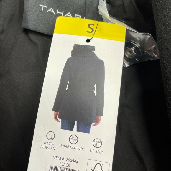 NEW Tahari Women's S Black Belted Pea Coat Wrap Polyester - Picture 2 of 10